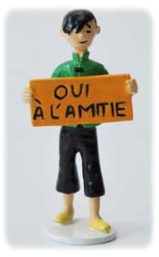 TINTIN: LA CARTE DE VOEUX 1972, TCHANG OUI A L'AMITIE ! - figurine métal