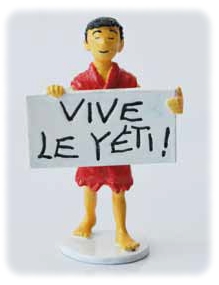 TINTIN: LA CARTE DE VOEUX 1972, ENFANT TIBETAIN VIVE LE YETI ! - figurine métal