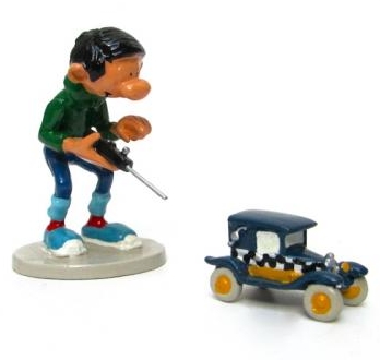 GASTON LAGAFFE: GASTON ET SON TAXI RADIOCOMMANDE - figurine métal 7.5 cm