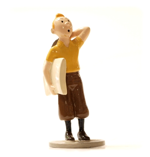 TINTIN & LE JOURNAL  - 6.5 cm metal figurine (pixi 4542, second hand item)
