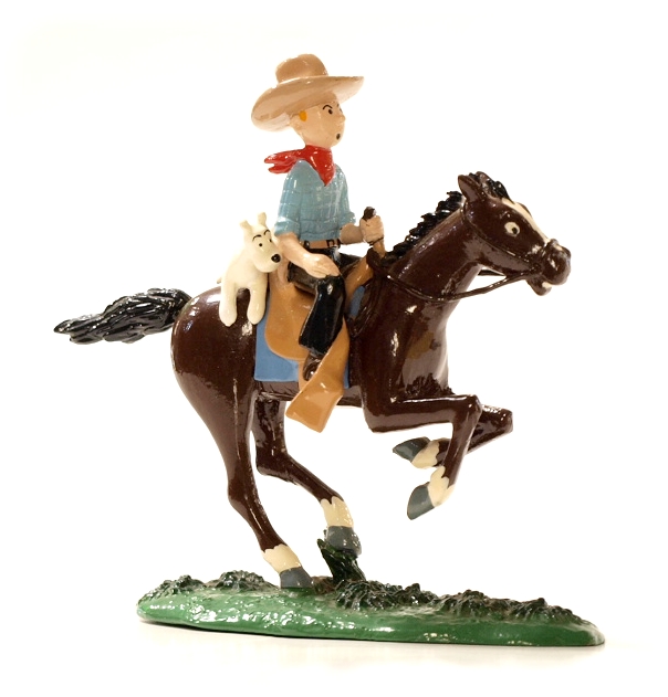 TINTIN COW-BOY A CHEVAL - 10 cm metal figurine (pixi 4543, second hand item)