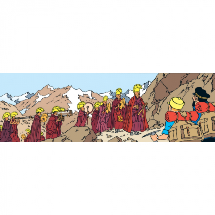 double Tintin postcard Tibetan procession + envelope 10.5 x 29.7 cm (31175)
