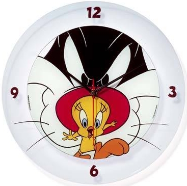 LOONEY TUNES: SYLVESTER and TWEETY - glass quartz wall clock 30 cm