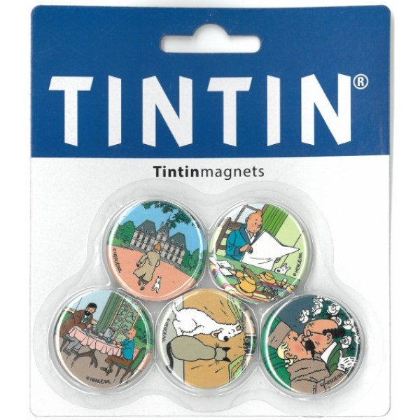TINTIN: assortiment de 5 magnets 3 cm