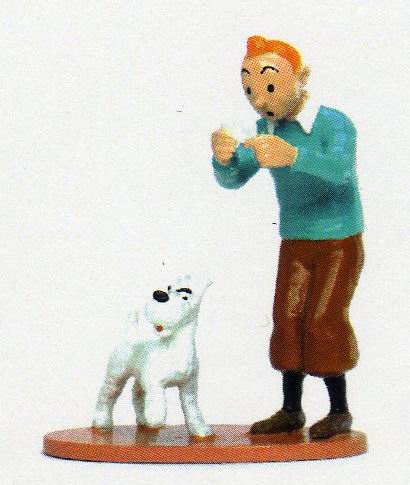 TINTIN & SNOWY WITH RACKHAM CARD - metal figurine