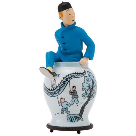 TINTIN COMES OUT THE ORIENTAL VASE - 33.5 cm resin statue