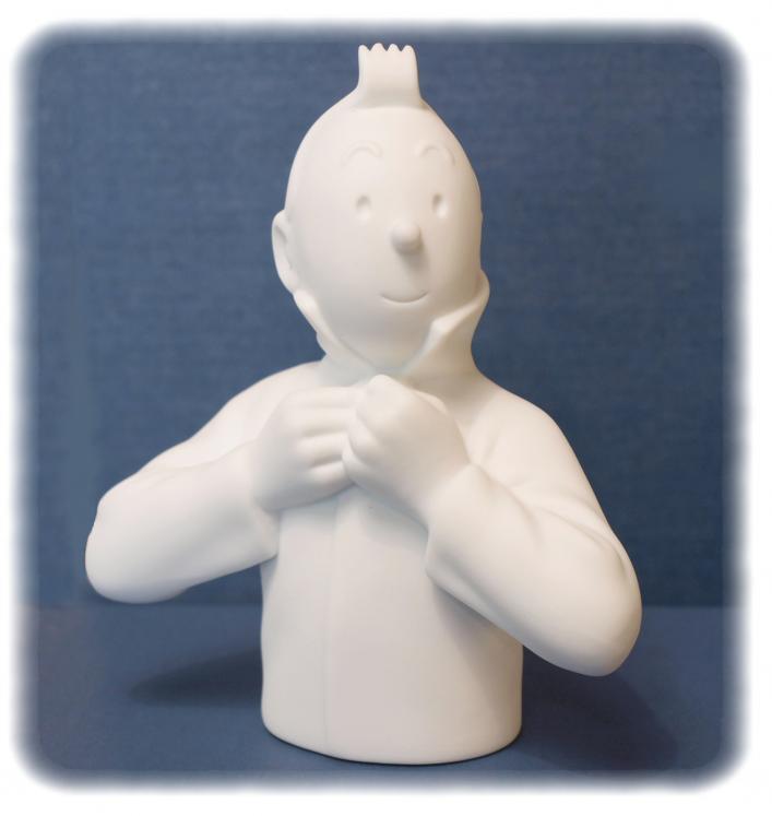 TINTIN - TINTIN FERME SON COL, mat version - 12 cm porcelain bust