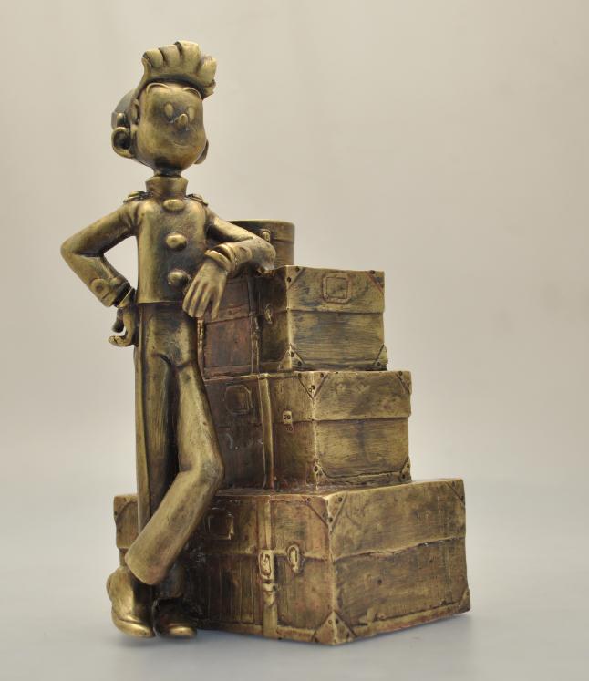 Figurine Pixi Bronze Spirou et la pile de bagages 5502