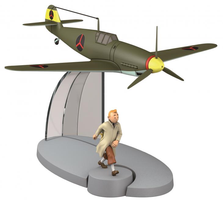 TINTIN: EN AVION TINTIN #16, CHASSEUR BORDURE BF-109 Le Sceptre d'Ottokar & TINTIN - modèle réduit 8 cm + figurine 4.5 cm
