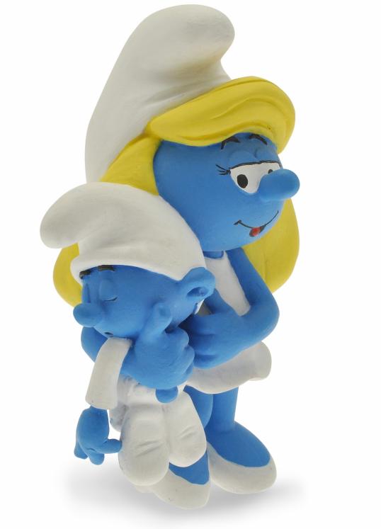 SMURFS - SMURFETTE AND BABY - 12 cm resin statue