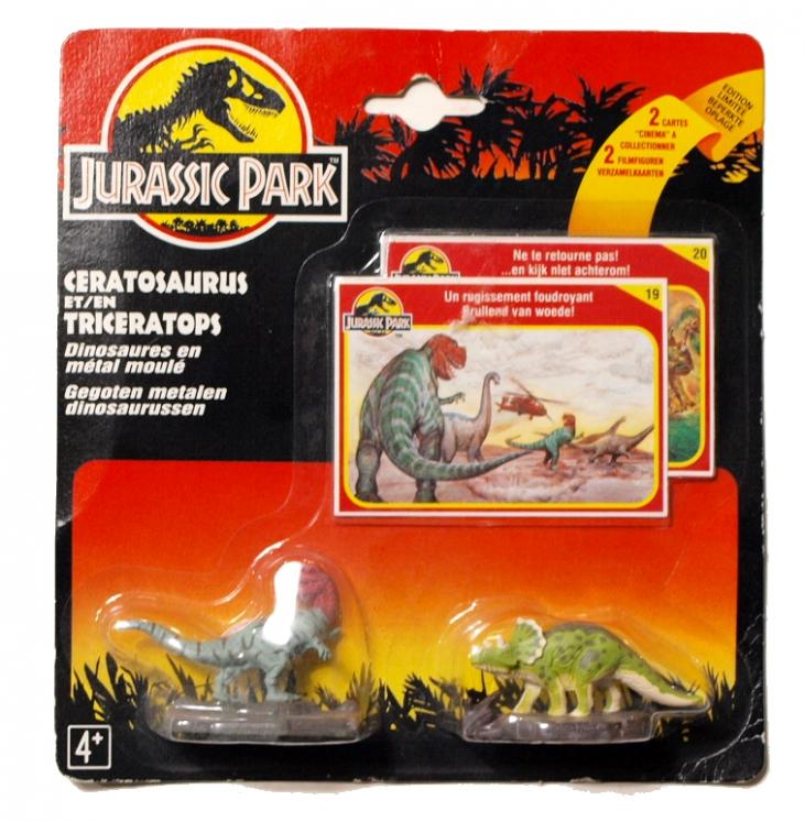 JURASSIC PARK: CERATOSAURUS & TRICERATOPS -  pack de 2 figurines métal 6 cm