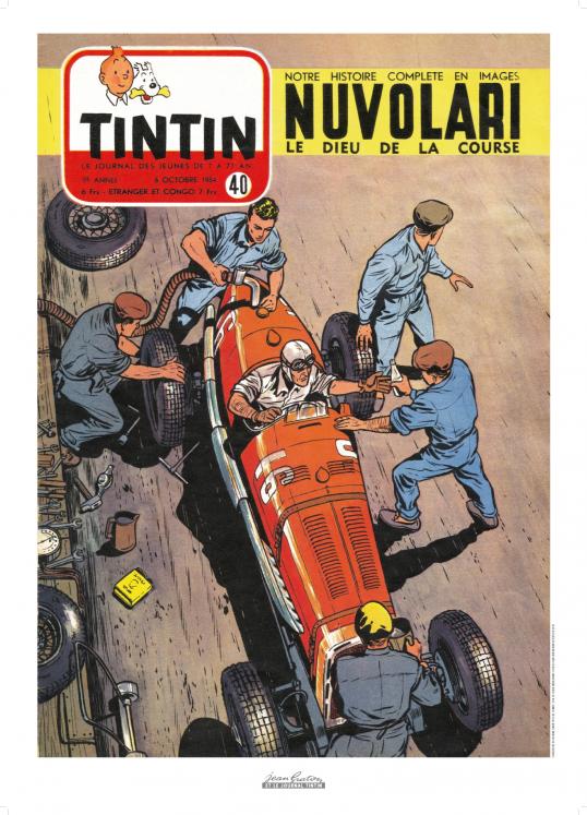 MICHEL VAILLANT: NUVOLARI  (couverture Journal de Tintin 1954 N°40) - affiche 50 x 70 cm
