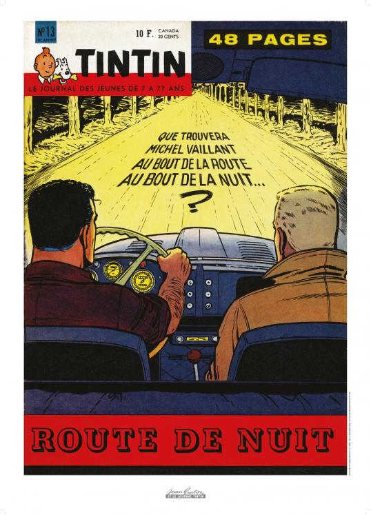 MICHEL VAILLANT: ROUTE DE NUIT (couverture Journal de Tintin 1960 N°13) - affiche 50 x 70 cm