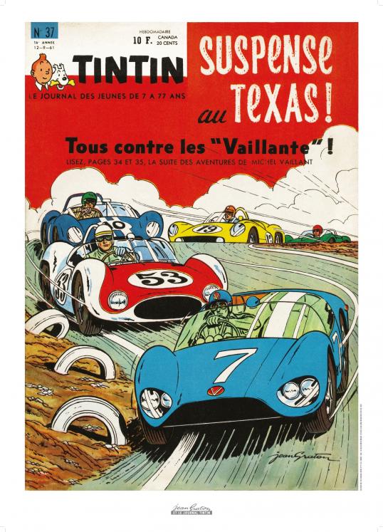 MICHEL VAILLANT: LA TRAHISON DE STEVE WARSON (couverture Journal de Tintin 1961 N°37) - affiche 50 x 70 cm
