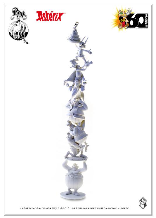 ASTERIX: LA COLONNE ASTERIX, PIECE COMMEMORATIVE 60 ANS D'ASTERIX (version monochrome) - figurines en métal 30 cm