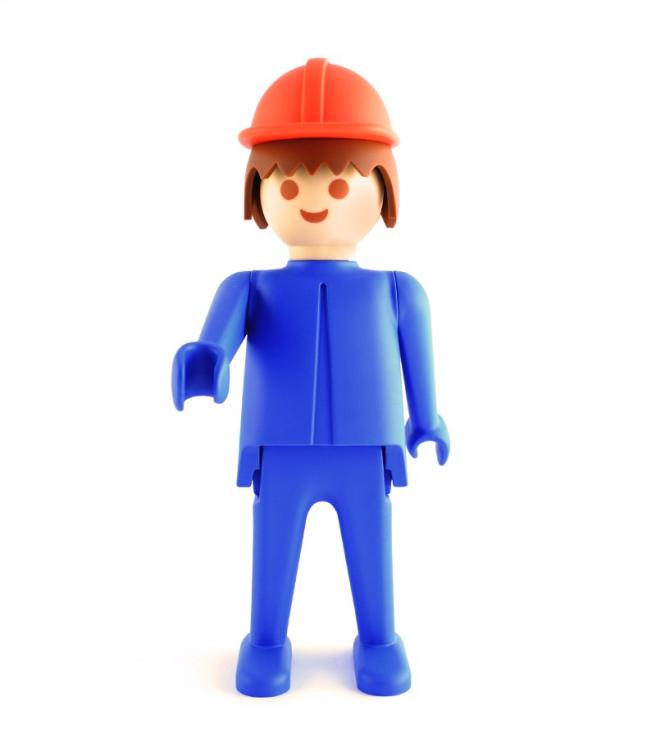 PLAYMOBIL: L'OUVRIER BLEU FONCE - figurine de collection en ABS 24 cm