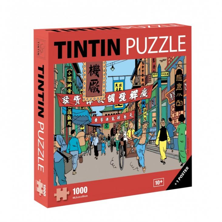 Puzzle Tintin rue de Shanghai 1000 pièces 66.5 x 50 cm + poster