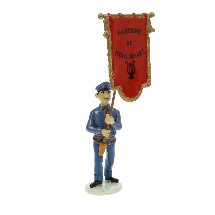 TINTIN: LA CARTE DE VOEUX 1972, LE PORTE DRAPEAU DE LA FANFARE DE MOULINSART (série 8) - figurine métal 6 cm
