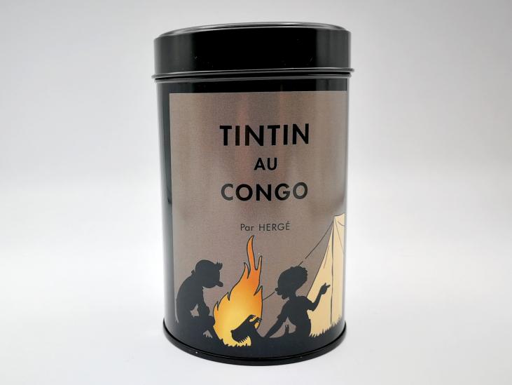 TINTIN: TINTIN AU CONGO, FEU DE CAMP - boite de café
